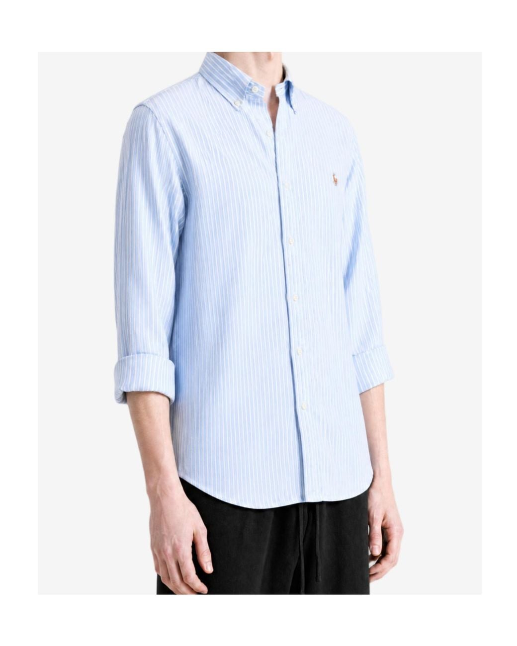 Polo Ralph Lauren Blue Vertical-Stripe Embroidered-Logo Shirt for men