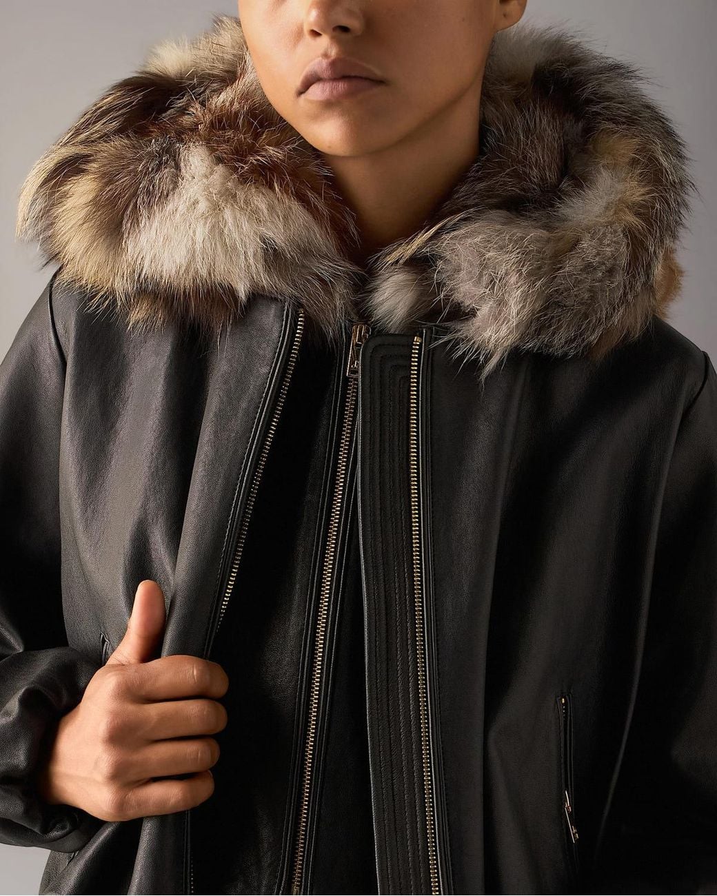 Moose Knuckles Black Cardin Fur Leather Jacket