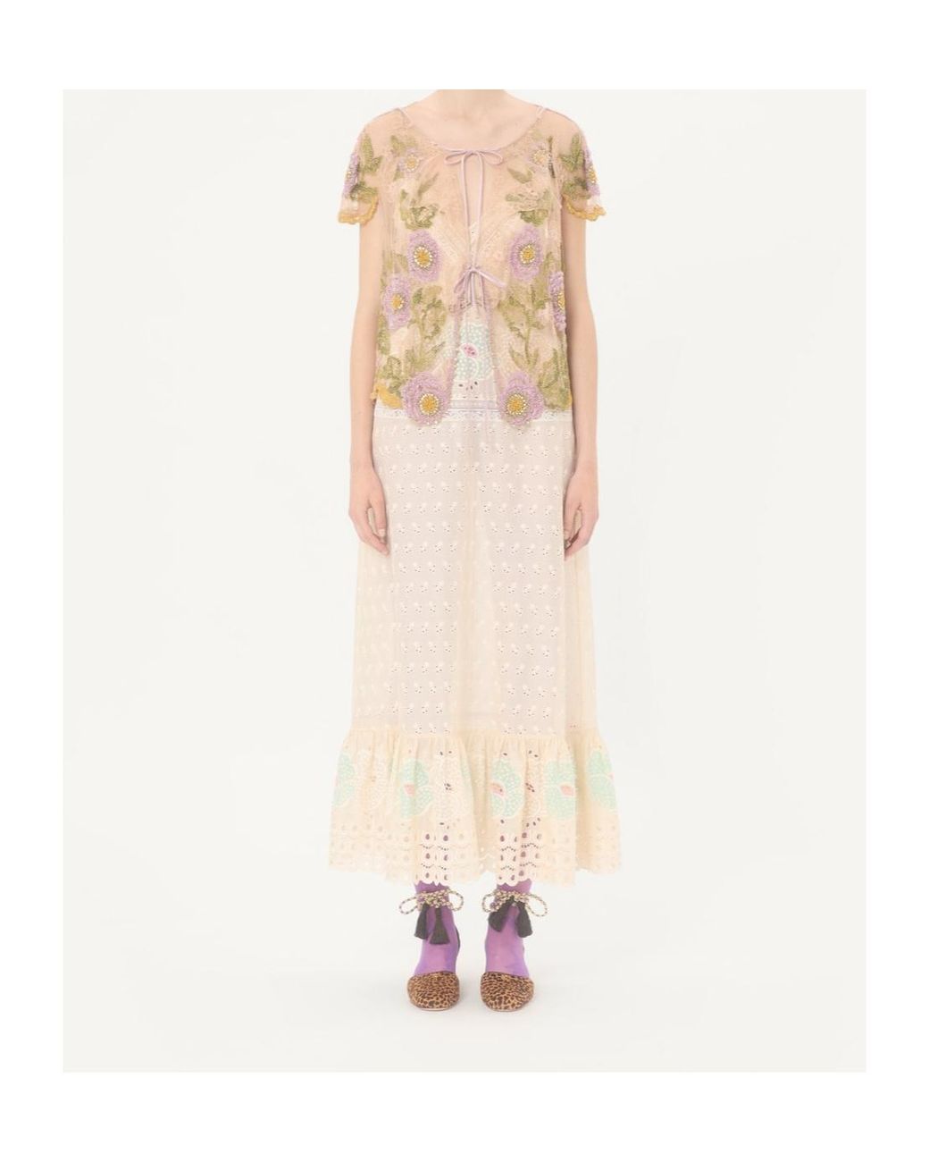 Valentino Natural Floral Embroidered Top