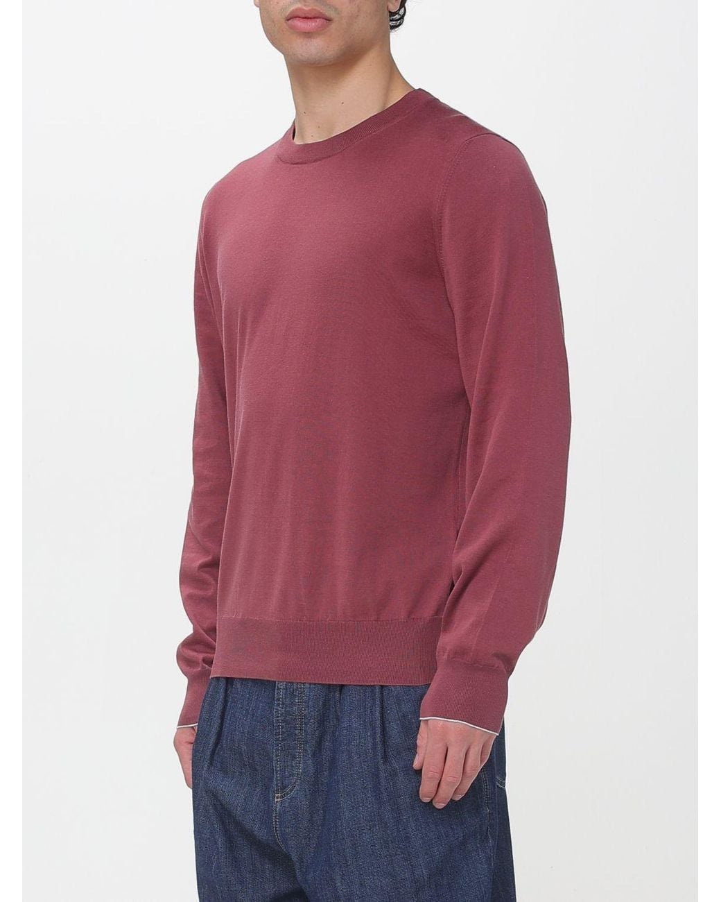 Brunello Cucinelli Red Grape Cotton Sweater for men