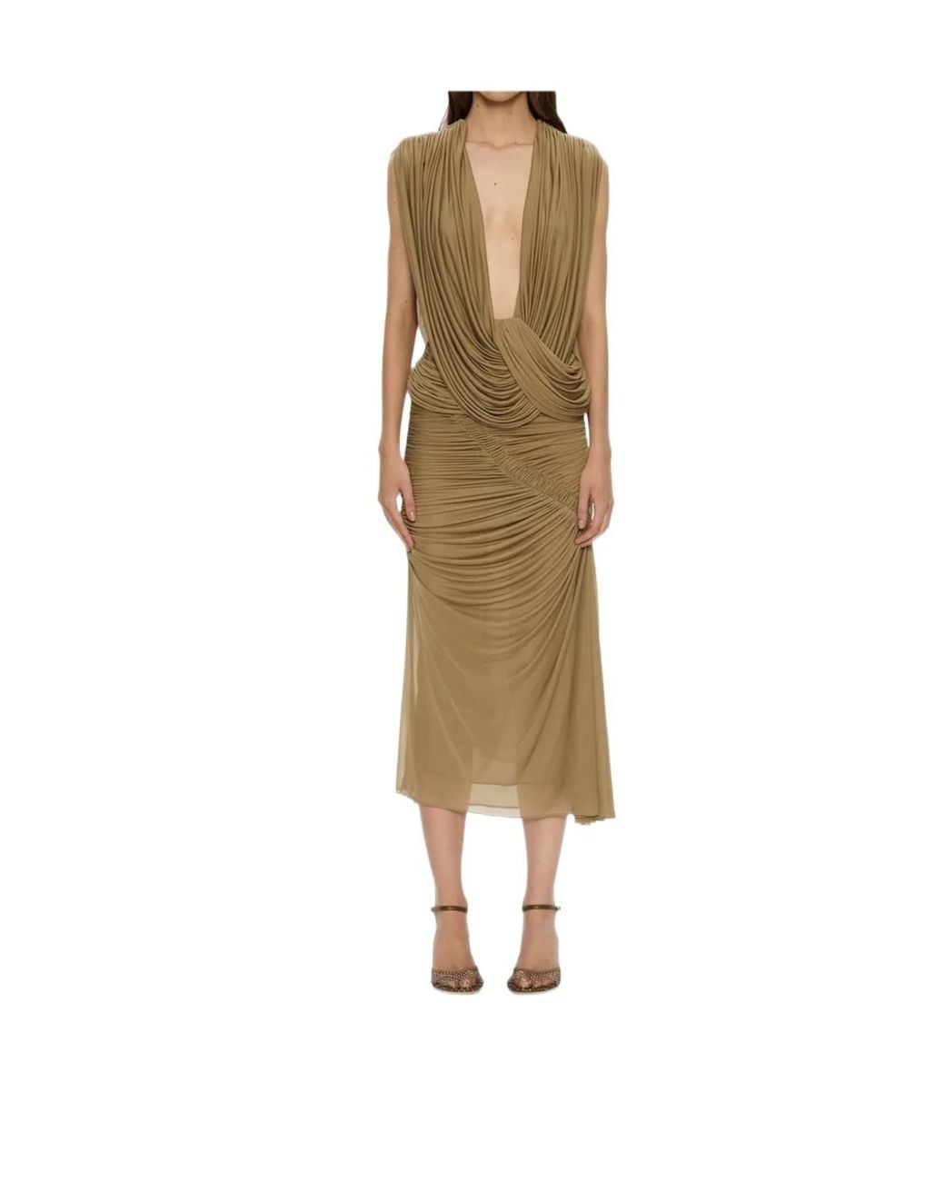 Christopher Esber Natural Orion Ruched Midi Skirt