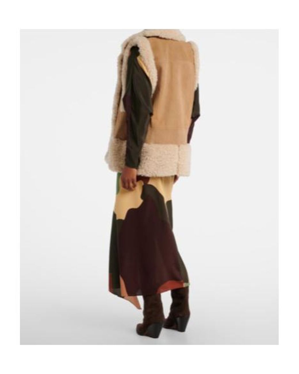 Johanna Ortiz Natural Faux Shearling-Trimmed Suede Vest