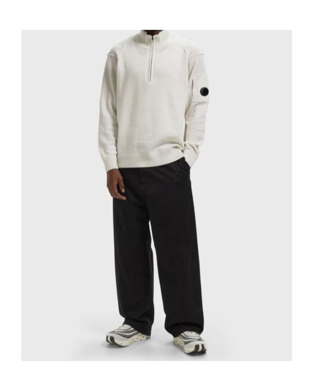 C P Company White Lambswool Half-Zip Sweater for men
