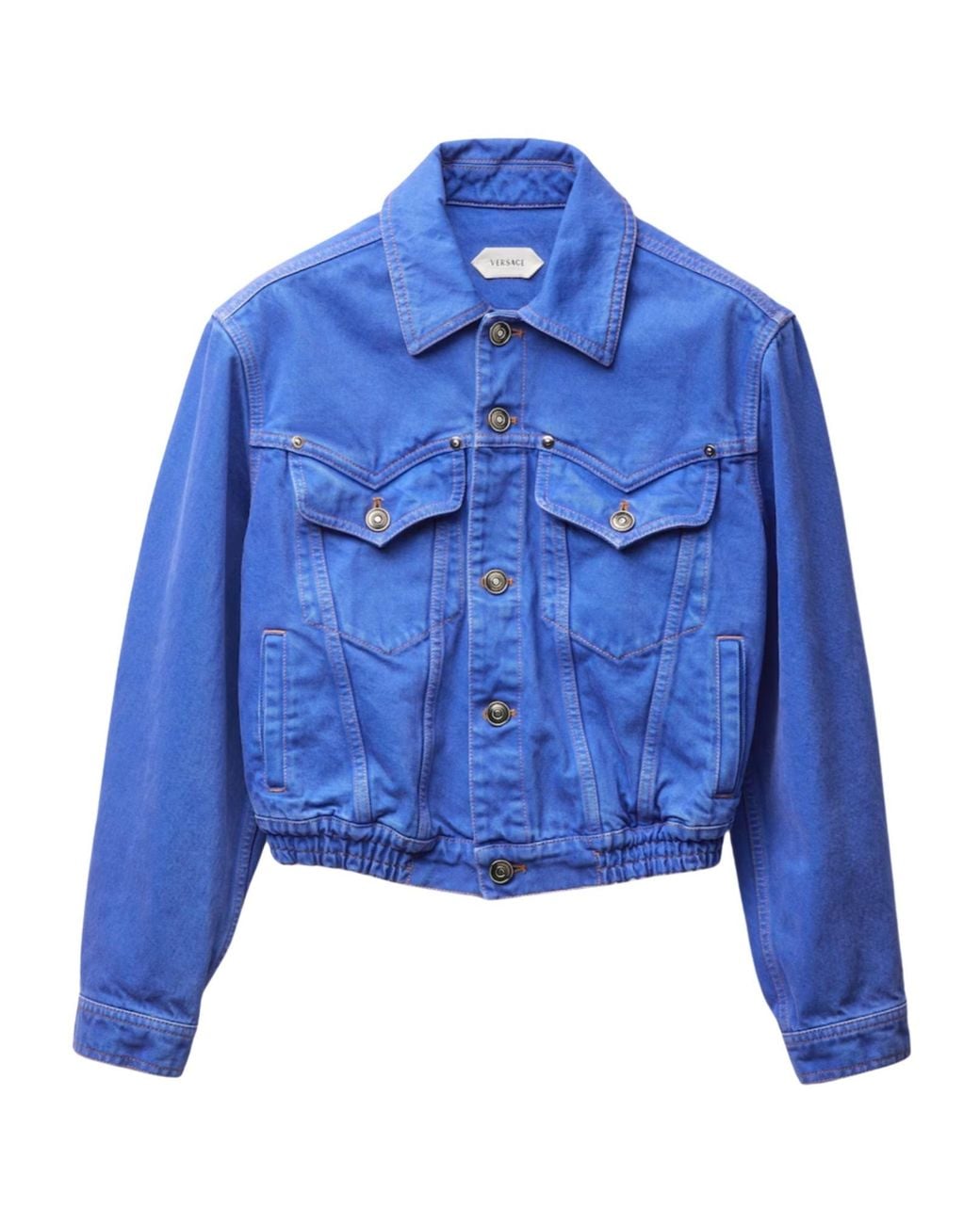 Versace Blue Cropped Non-Stretch Denim Jacket