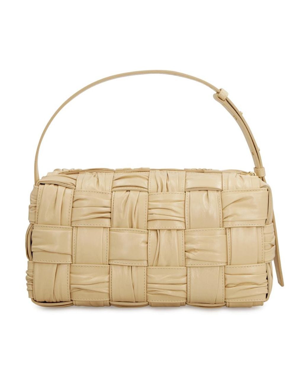 Bottega Veneta Natural Brick Cassette Knitted Detail Shoulder Bag