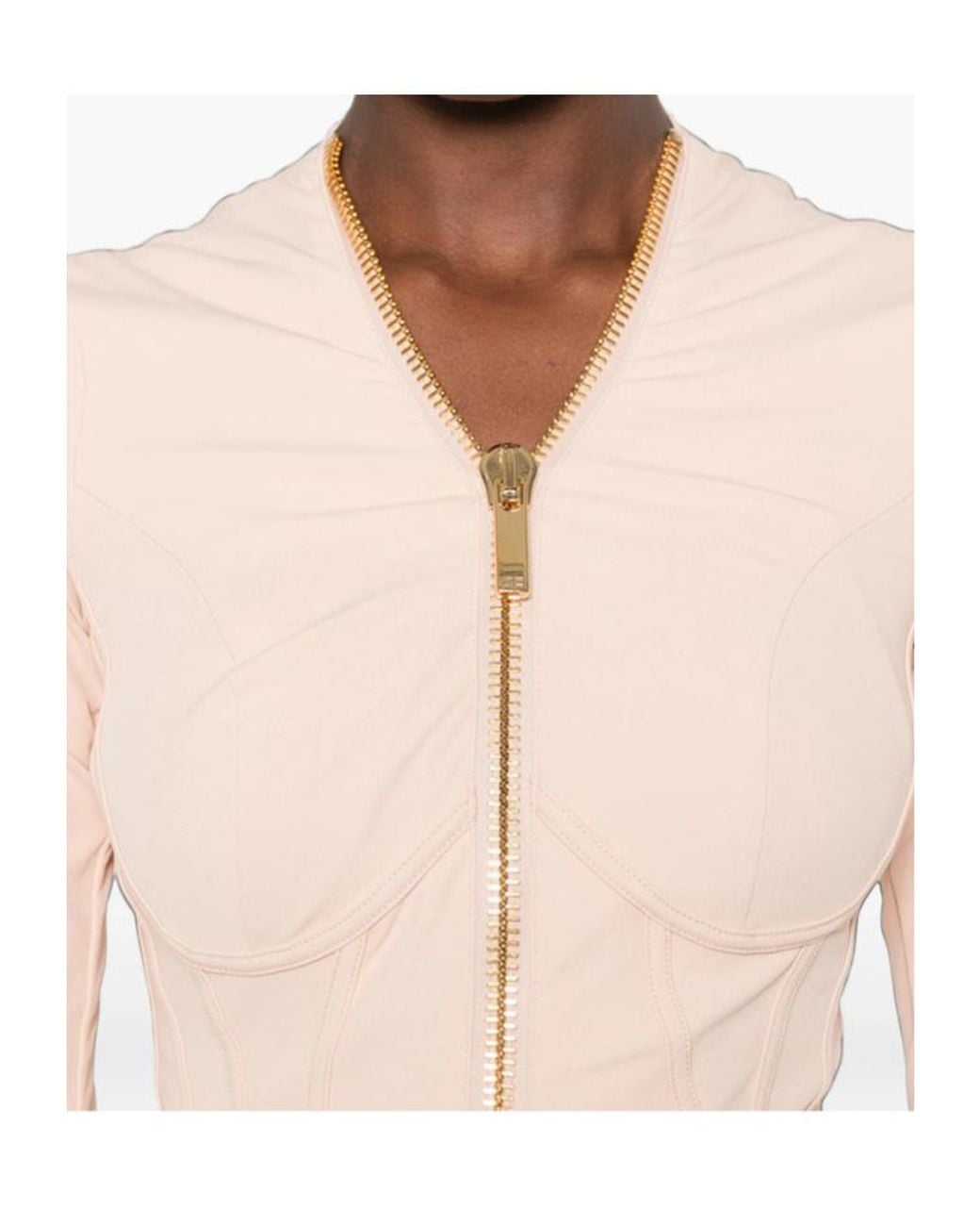 Elisabetta Franchi Natural Corset-Style Zip-Up Jacket