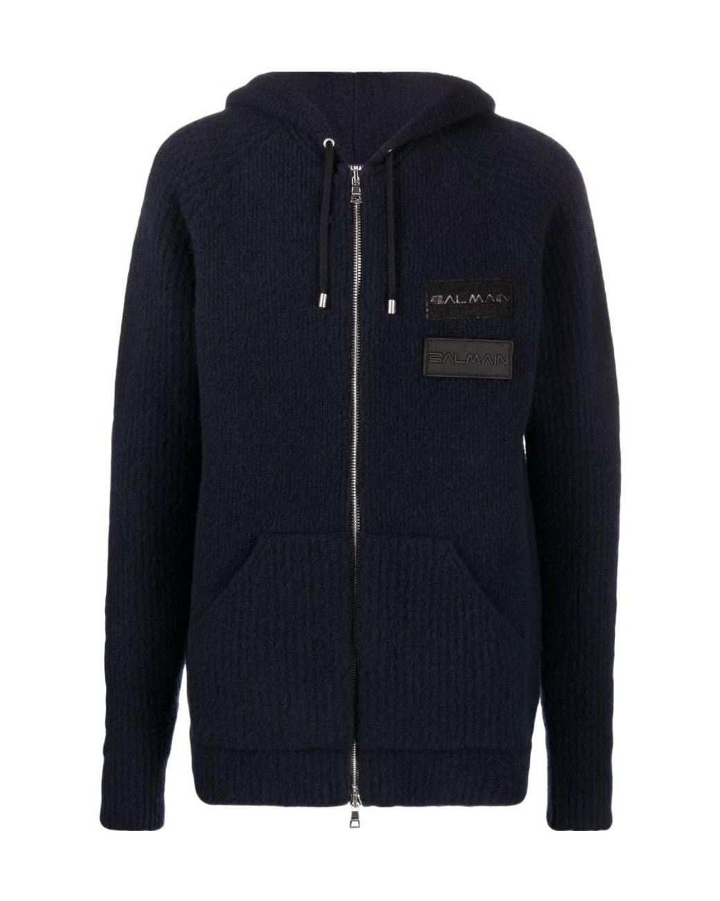 Balmain Blue Logo Patch Drawstring Hoodie for men