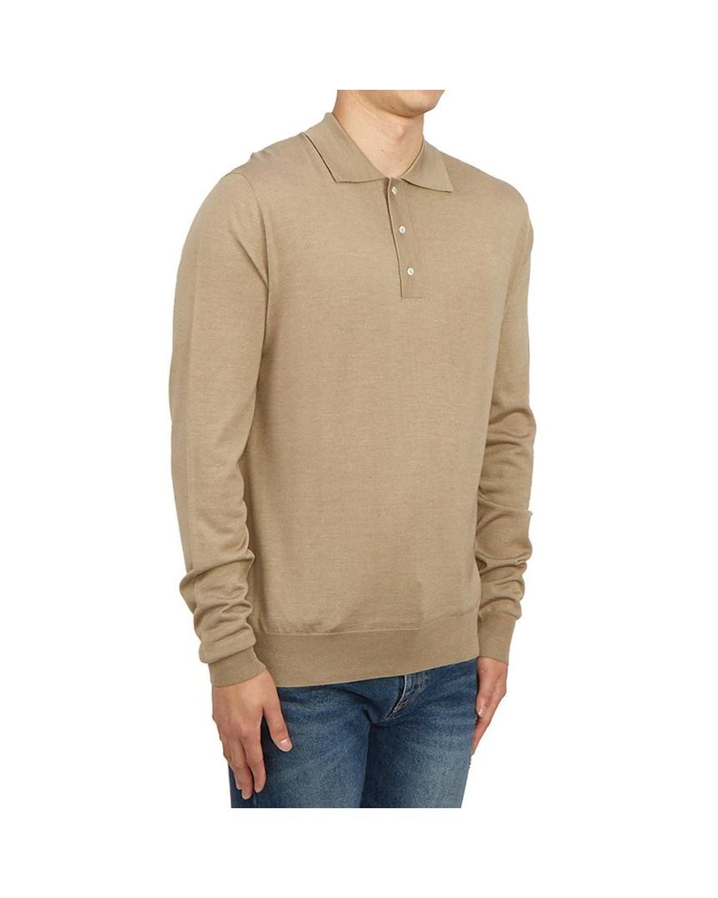 Lardini Natural Long-Sleeve Knitted Polo Shirt for men