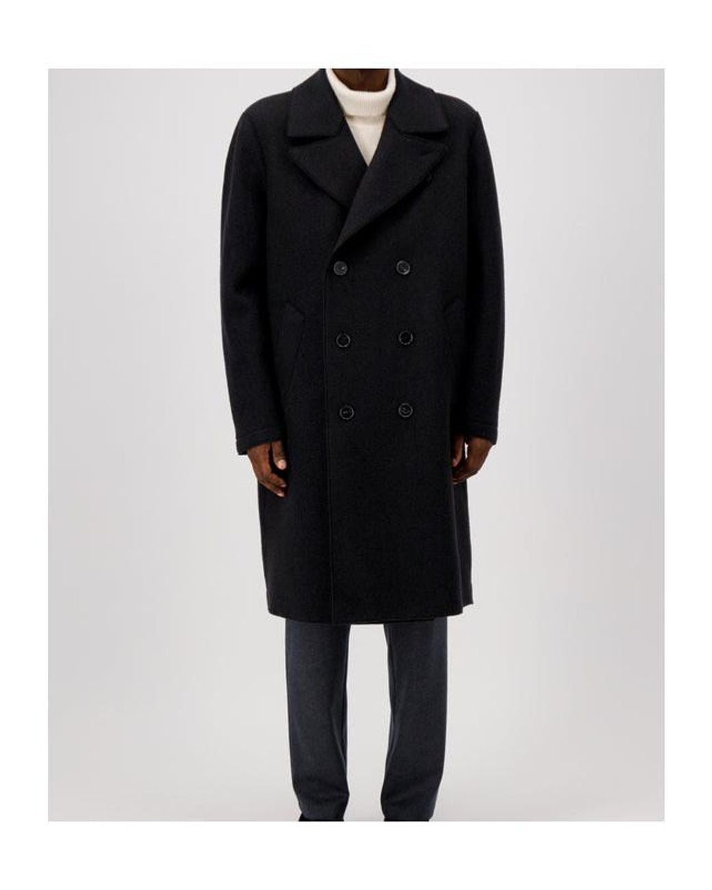 Harris Wharf London Black Double-Breasted Wool Coat for men