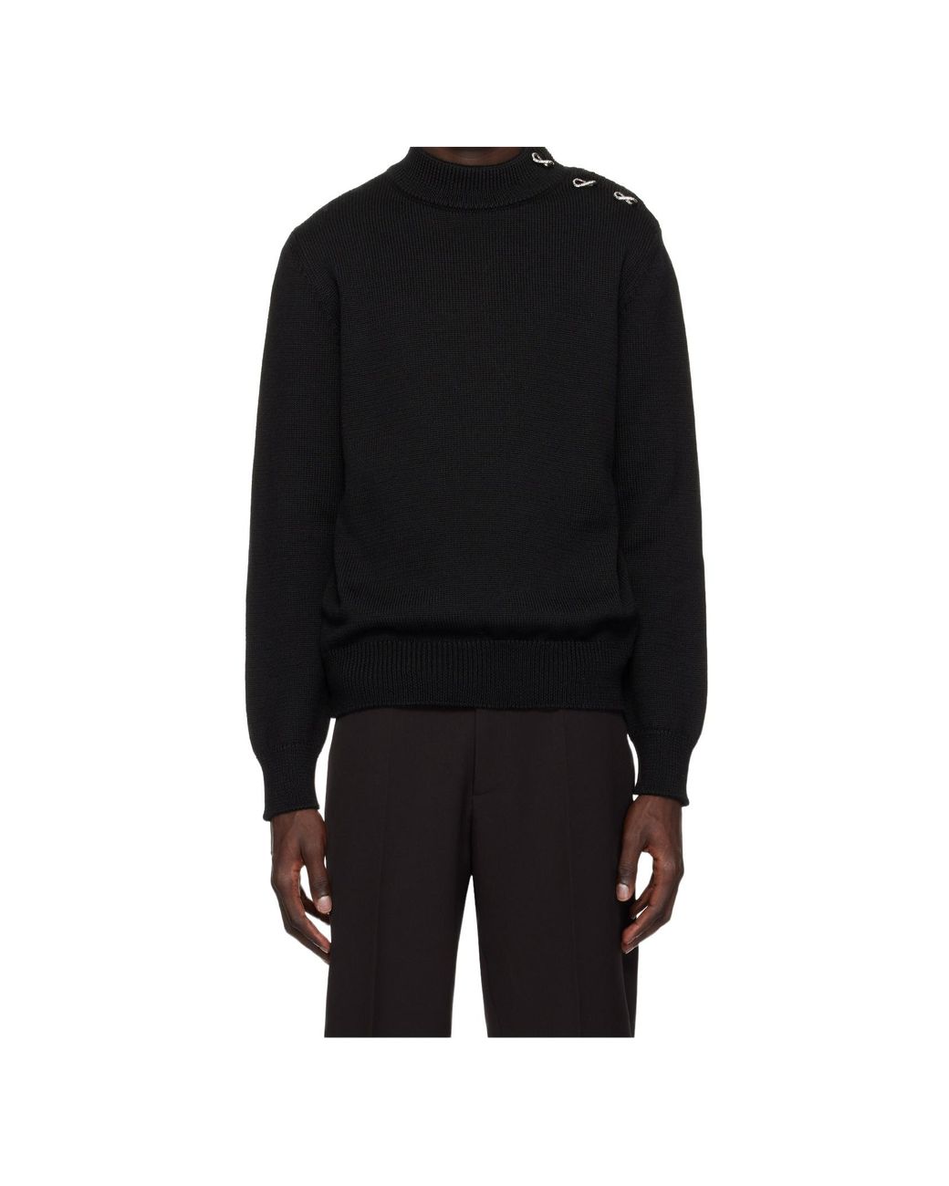 Jil Sander Black Button-Shoulder Mock-Neck Sweater for men