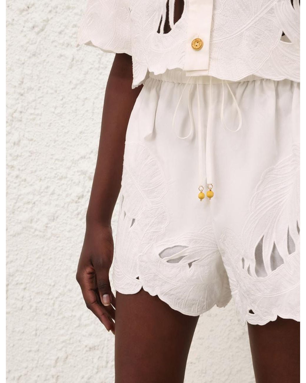 Zimmermann White Mahon Embroidered Shorts