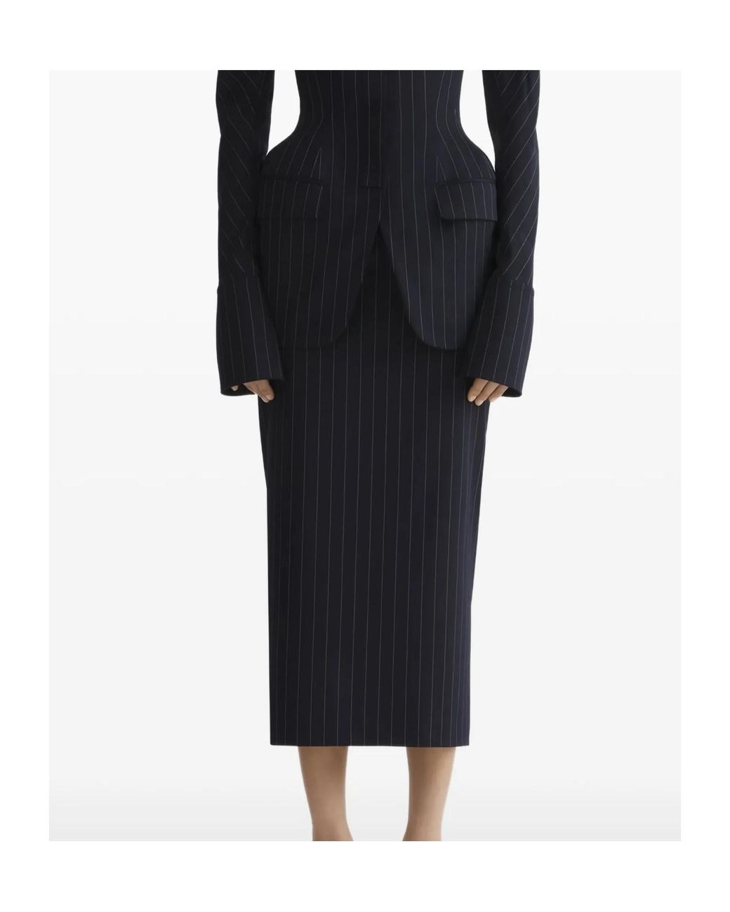 Mugler Black Pinstriped Split Skirt