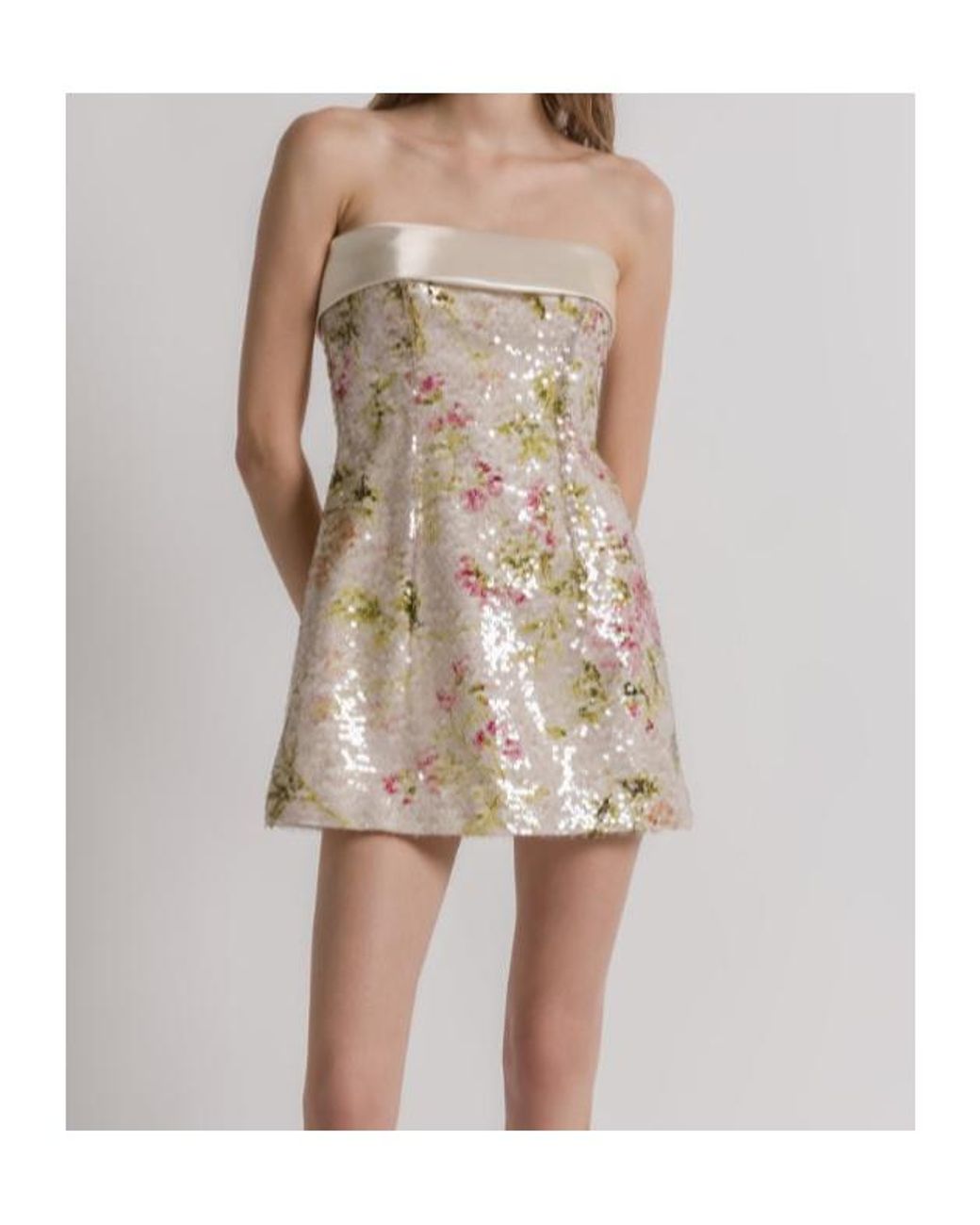 Alberta Ferretti Natural Printed Sequin-Embellished Strapless Mini Dress