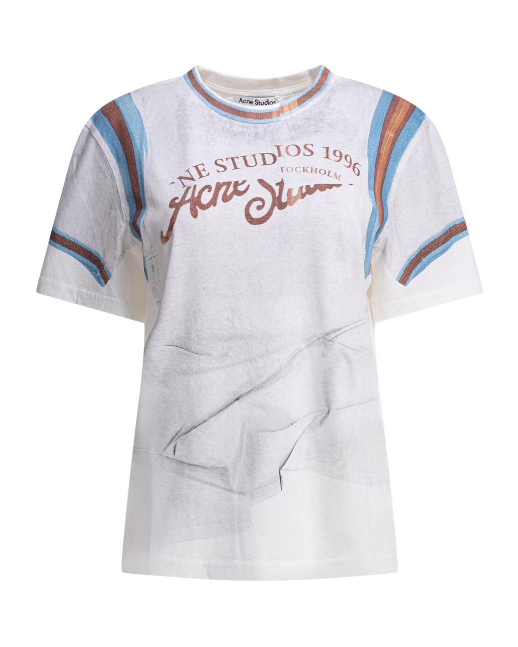 Acne White Logo Printed Crewneck T-Shirt