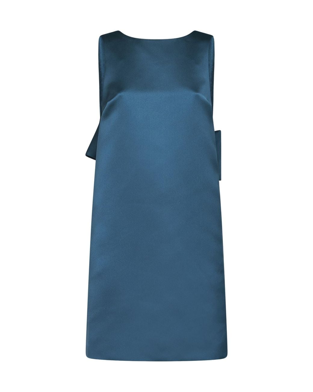 Max Mara Blue Studio Deep V-Neck Oversized Bow Satin Dress