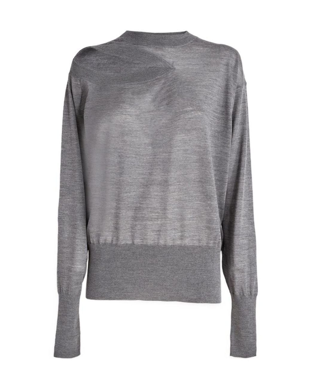 Stella McCartney Gray Cut Out-Detail Crewneck Knitted Top