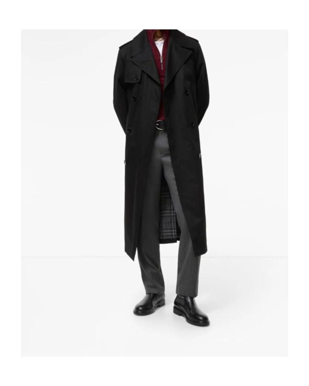 Burberry Black Long Gabardine Hoxton Trench Coat for men