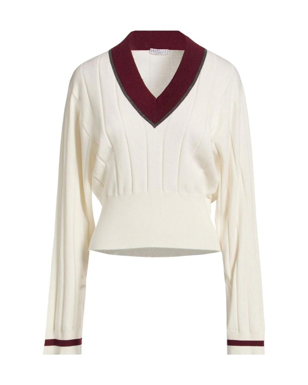 Brunello Cucinelli White Twotone Cashmere Knit Sweater