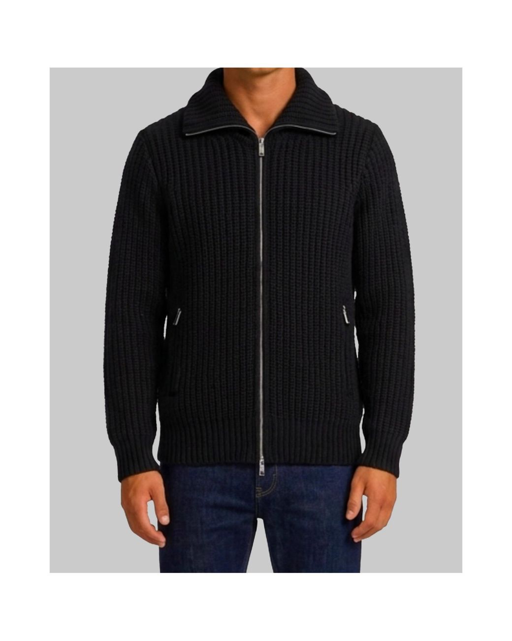 Roberto Collina Black Ribbed-Knit Zip-Up Jacket for men