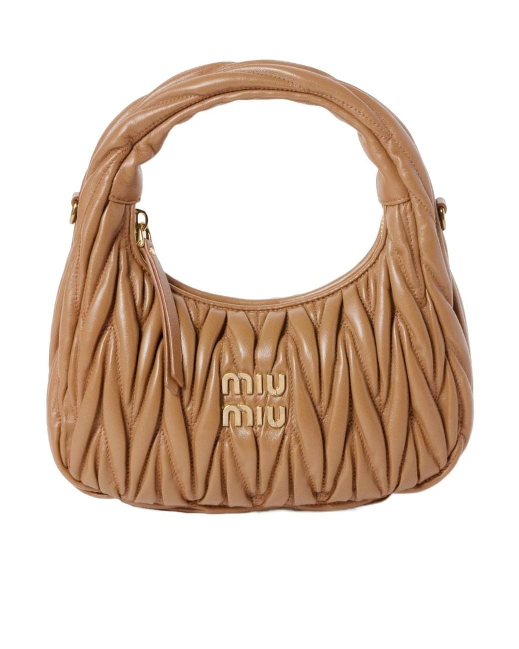 Miu Miu Brown Wander Matelassé Nappa Leather Hobo Bag