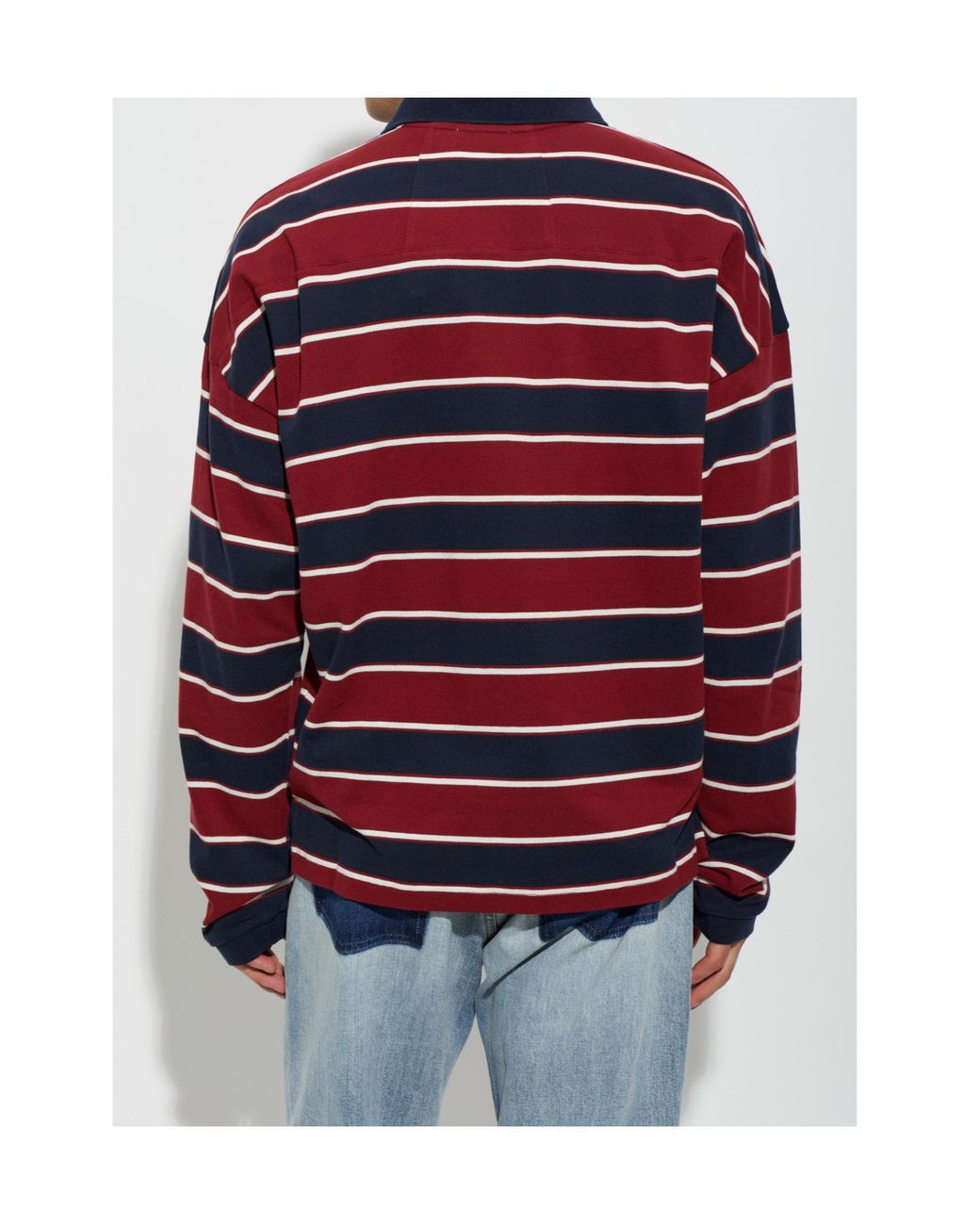 Rhude Red Striped Long-Sleeve Polo Shirt for men