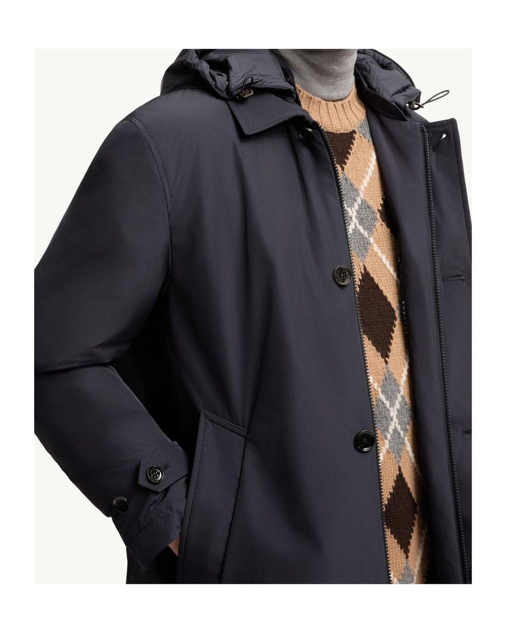 Moncler Blue Evrine Quilted Hooded Coat for men