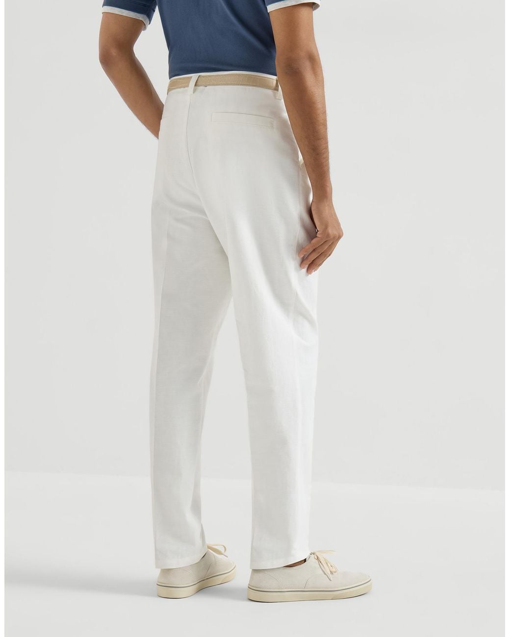 Brunello Cucinelli White Cotton And Linen Panama Trousers for men