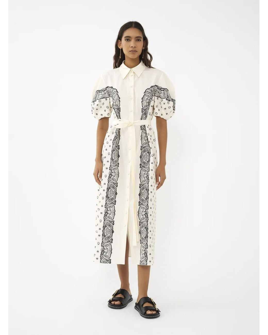 Chloé White Chloé Printed Balloon-Sleeved Shirt Dress