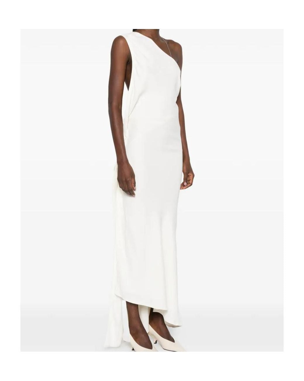 Victoria Beckham White One-Shoulder Chain-Detail Dress