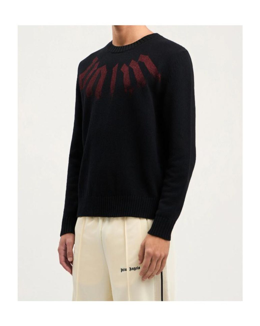 Palm Angels Black Logo Printed Crewneck Knitted Jumper for men