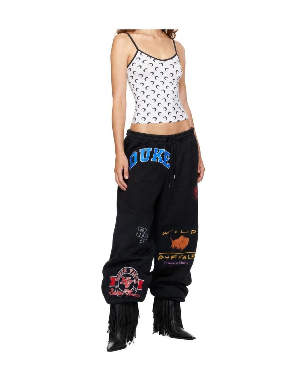 MARINE SERRE Black Graphic Printed Jersey Sweatpants