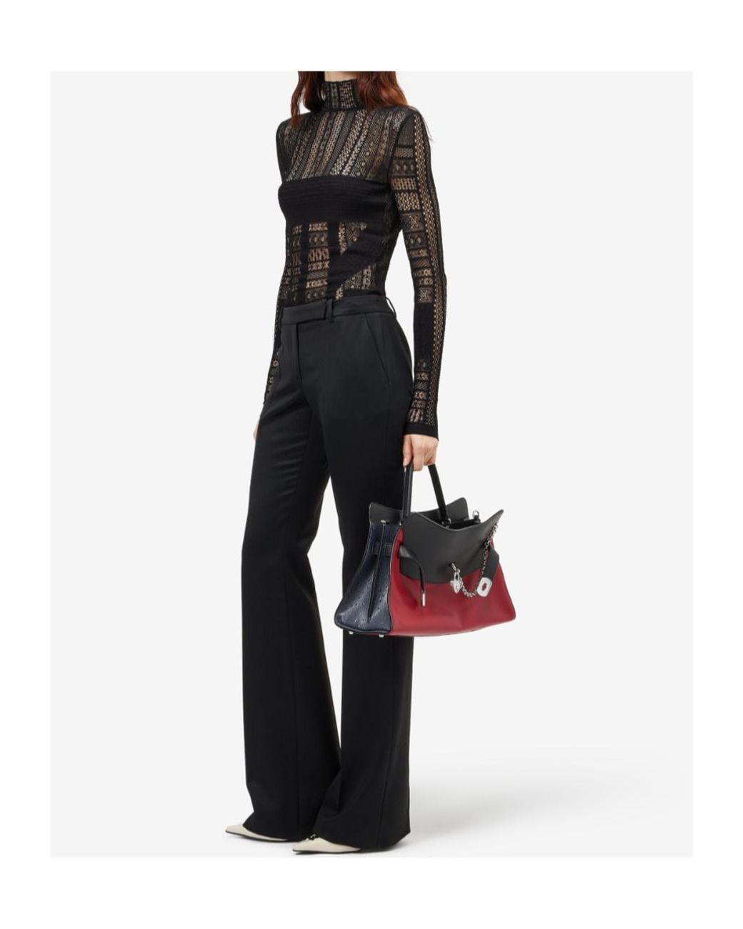McQueen Black Sheer Lace Long-Sleeve Top
