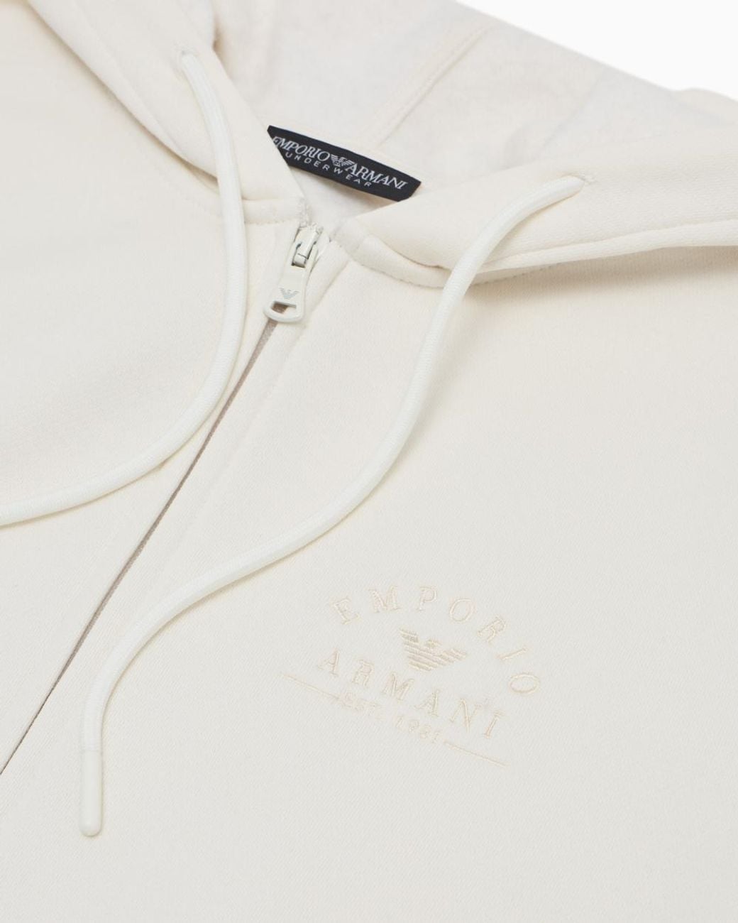 Emporio Armani Natural Logo-Embroidered Zip-Up Hoodie
