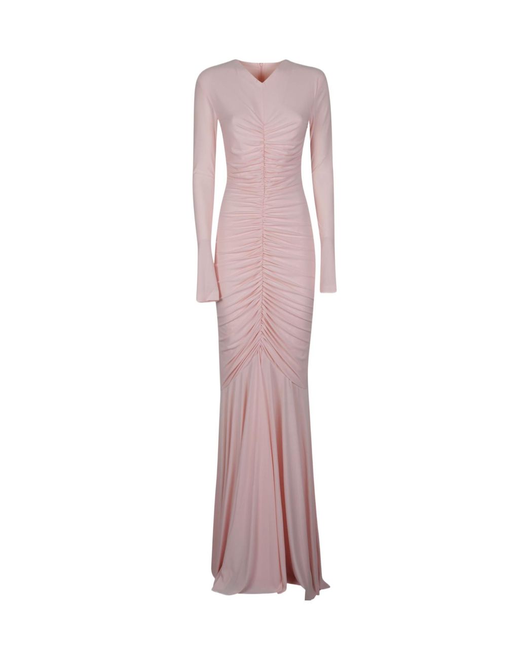 Norma Kamali Pink Shirred Fishtail Long Dress