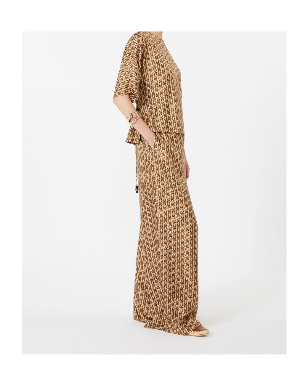 Max Mara Natural Silk Printed Drawstring Trousers