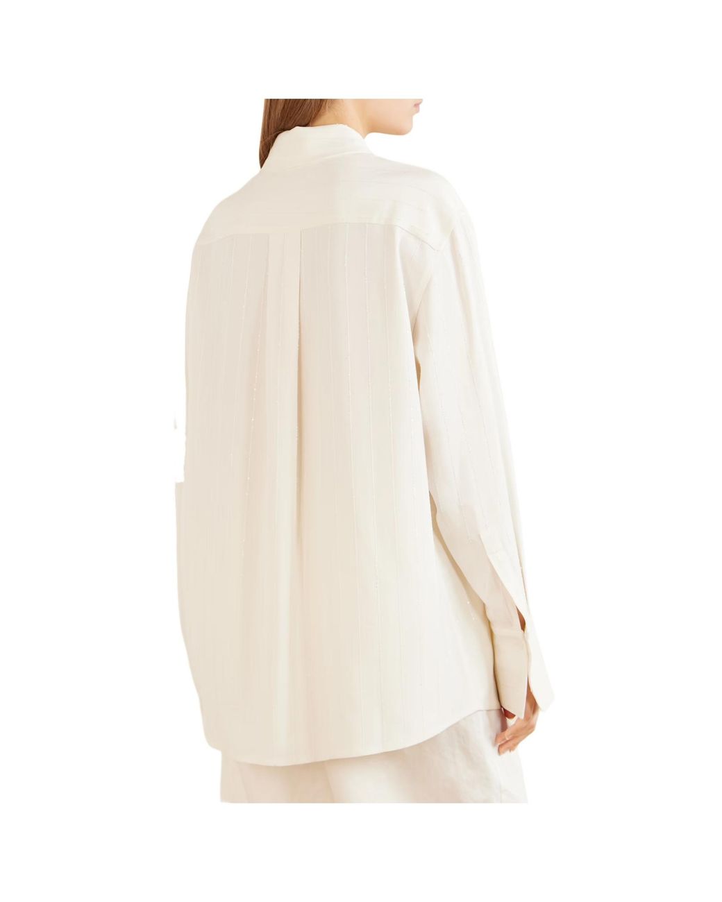 Kallmeyer White Mollie Sequin-Embellished Striped Twill Shirt
