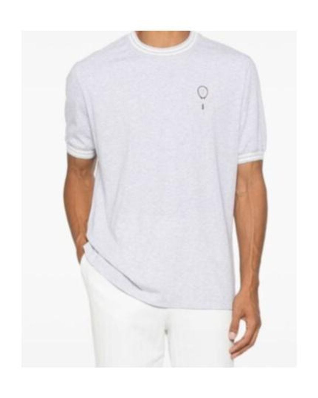 Brunello Cucinelli White Logo Printed Crewneck T-Shirt for men