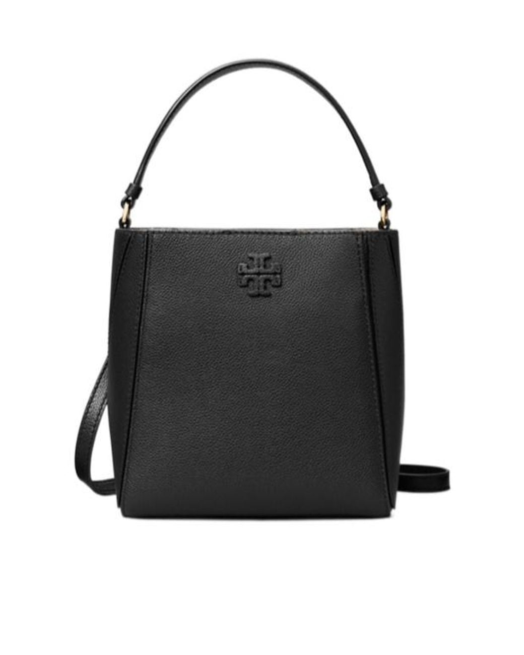 Tory Burch Black Small Mcgraw Logo Plaque Bucket Bag