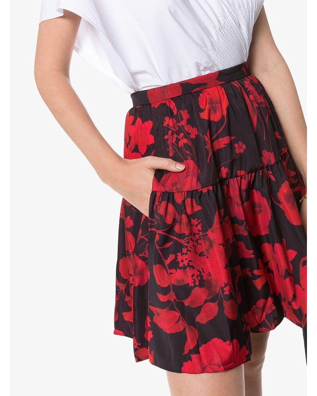 Valentino Red Floral Print Mini Skirt