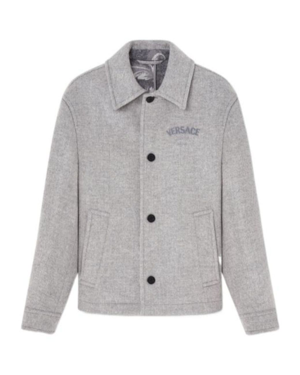 Versace Gray Logo-Embroidered Button-Up Blouson Jacket for men