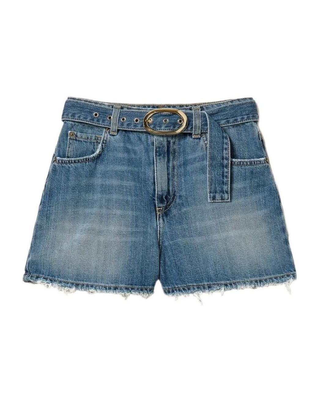 Twinset Blue Belt-Fastening Shorts