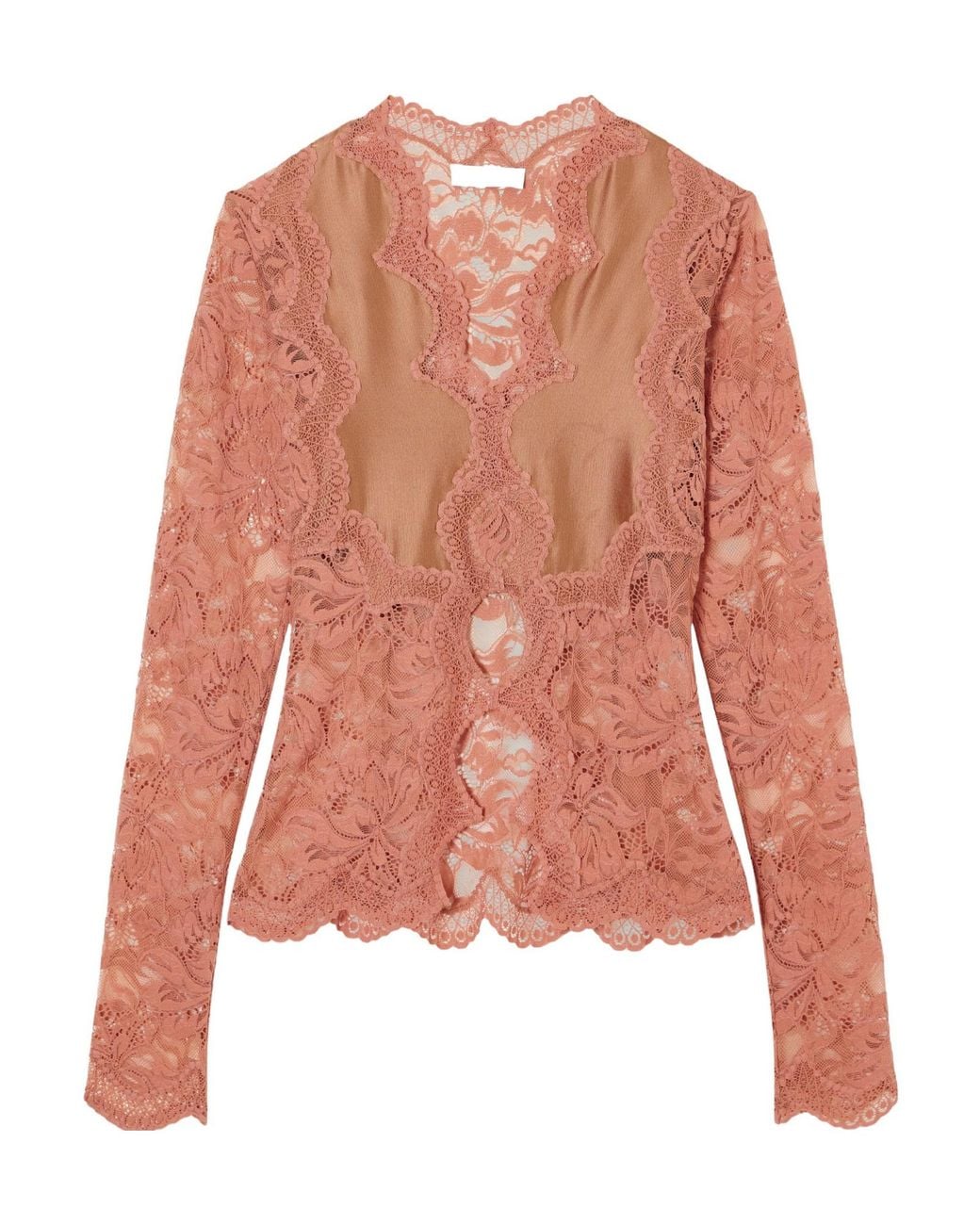 Rabanne Pink Lace-Trimmed Stretch-Satin Blouse