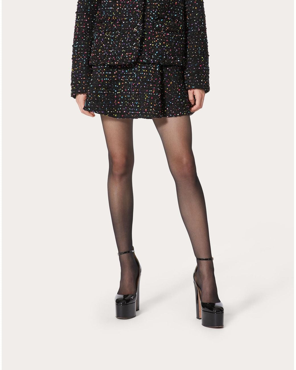 Valentino Black Dotted Tweed A-Line Skirt