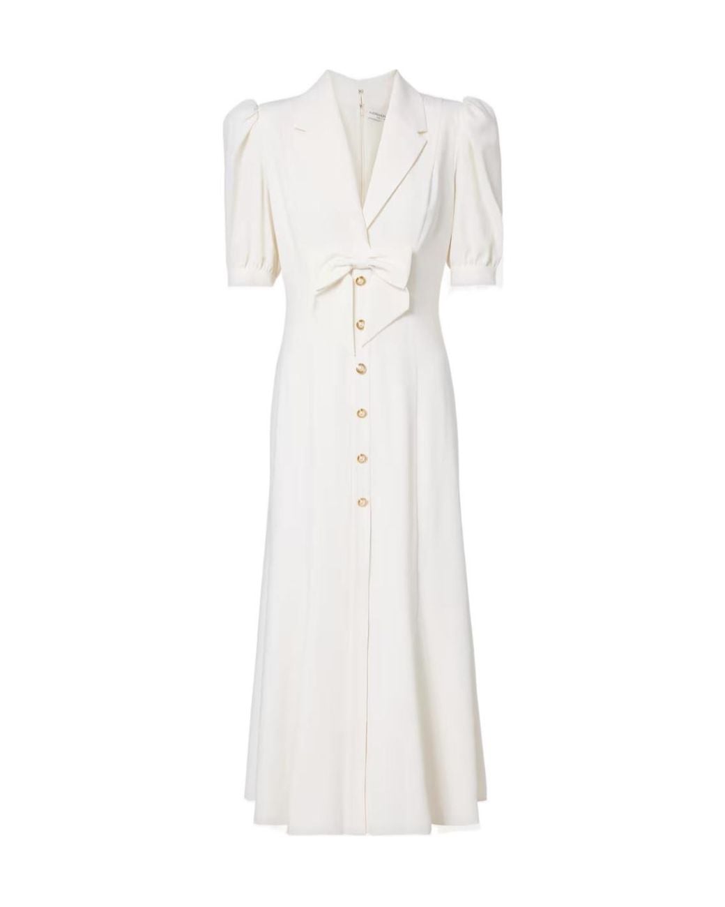 Alessandra Rich White Wool-Blend Crepe Midi Dress