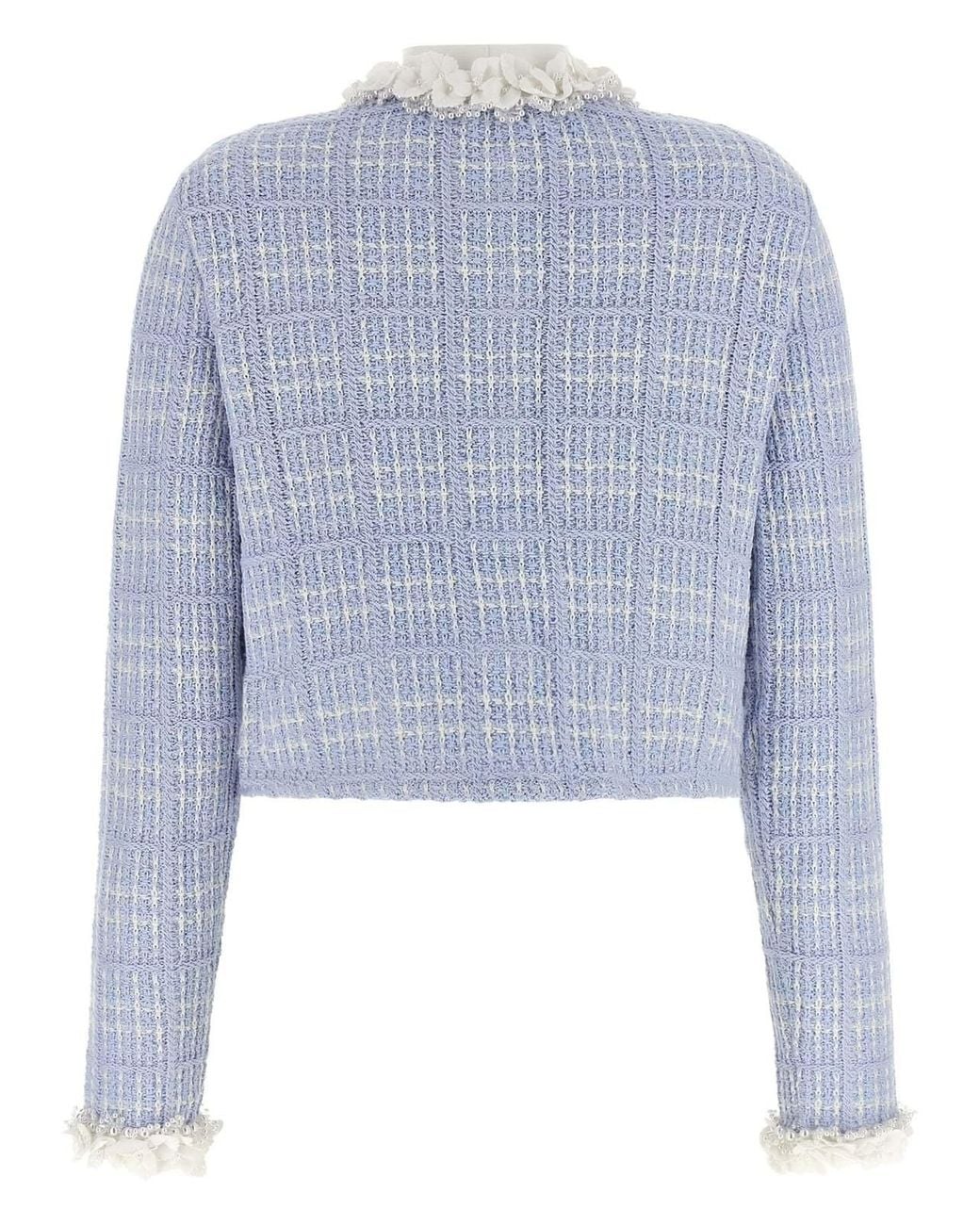 Self-Portrait Blue Check Knit Jacket