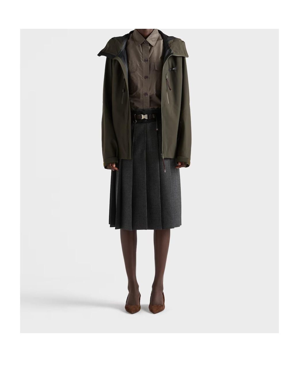 Prada Black Pleated Hopsack And Technical Fabric Skirt