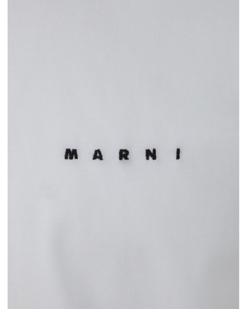 Marni White Logo Embroidered Crewneck T-Shirt for men