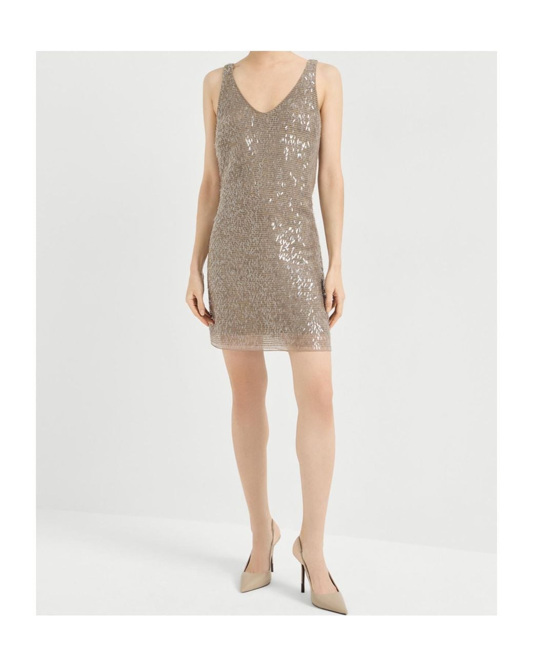 Brunello Cucinelli Brown Dazzling Cascade Embroidery Mini Dress