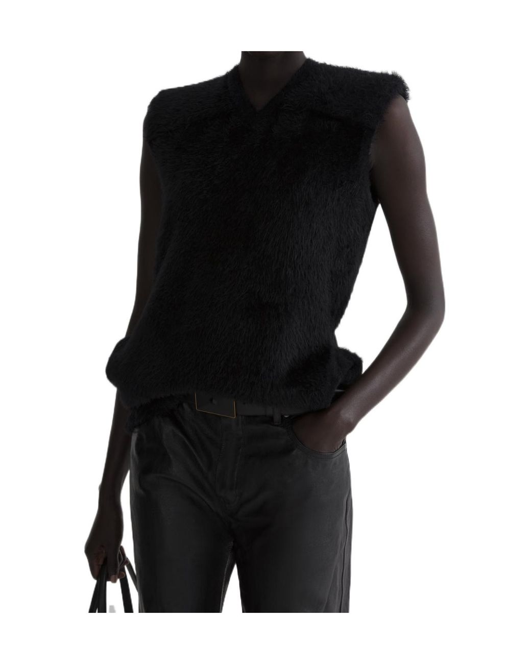 Mugler Black Brushed-Knit Sleeveless Top