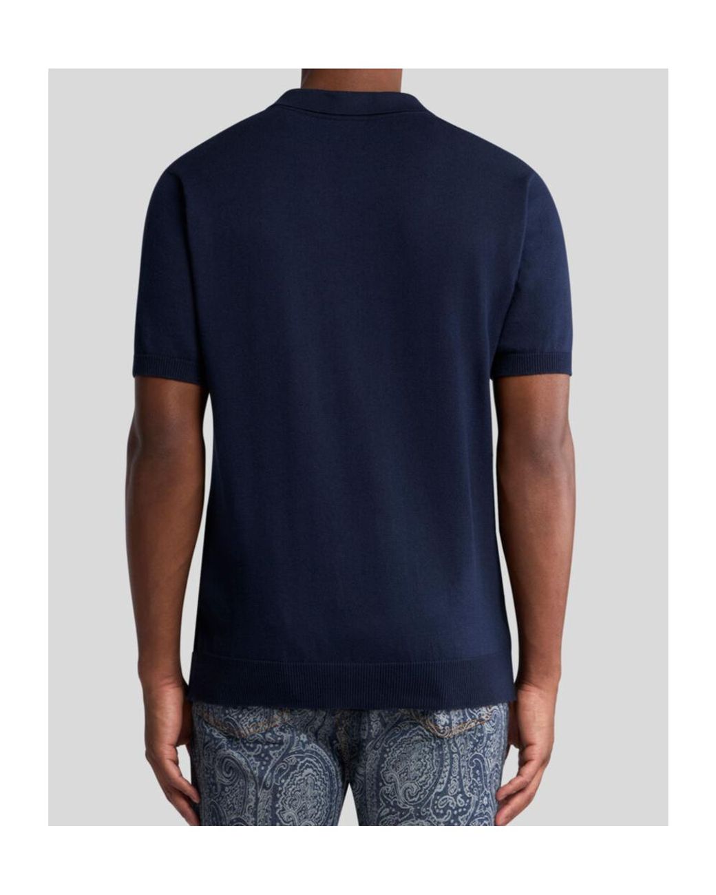 Etro Blue Short-Sleeved Knitted Polo Shirt for men